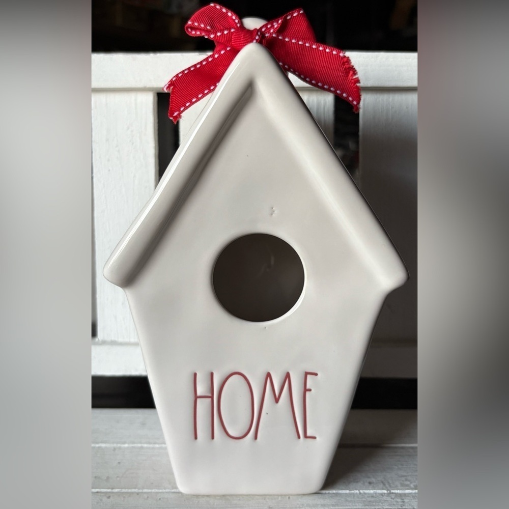 Rae Dunn White HOME Birdhouse with Red Ribbon